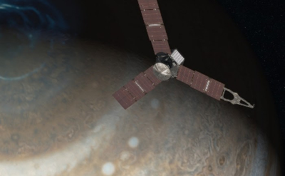Vue d'artiste de Juno survolant Jupiter