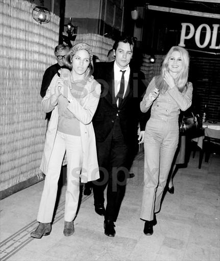 French actor Alain Delon with his wife Nathalie Delon left and actress 