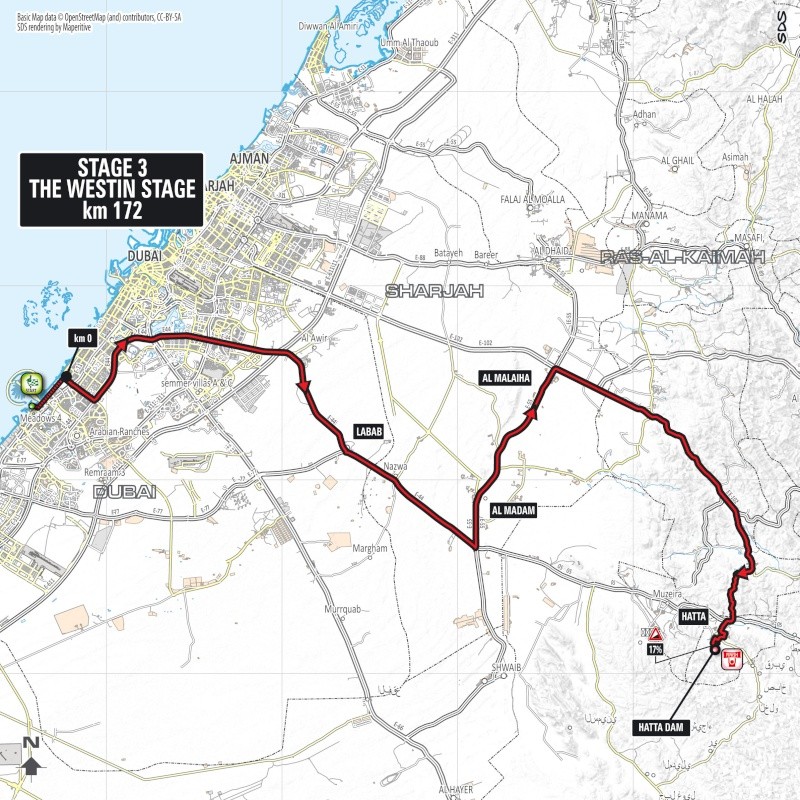 planimetria 2016 » 3rd Dubai Tour (2.HC) - 3a tappa » Dubai › Hatta Dam (172 km)