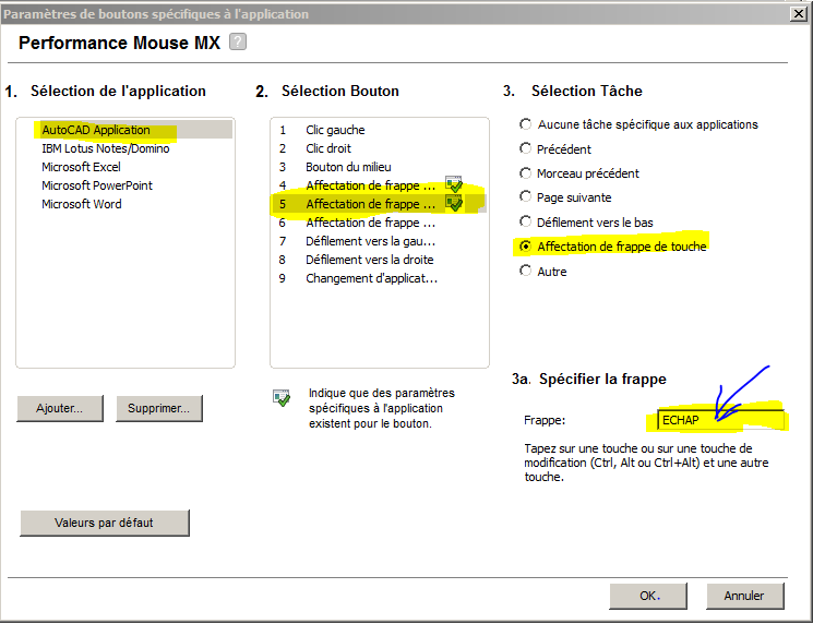 parametre souris autocad 